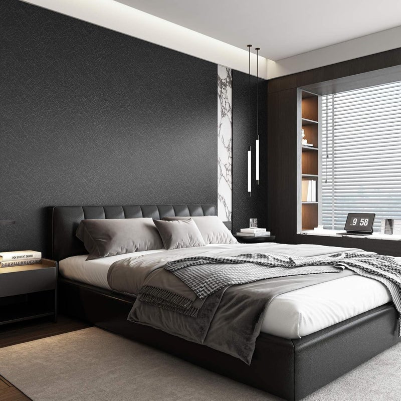 Abyssaly 15.7" X 118" Black Silk Wallpaper Embossed Self Adhesive Peel and Stick Wallpaper Contact Paper Removable Waterproof Kitchen Vinyl Wrap Cabinet Furniture Textured Renter Friendly Wall Gift Paper - Image 3